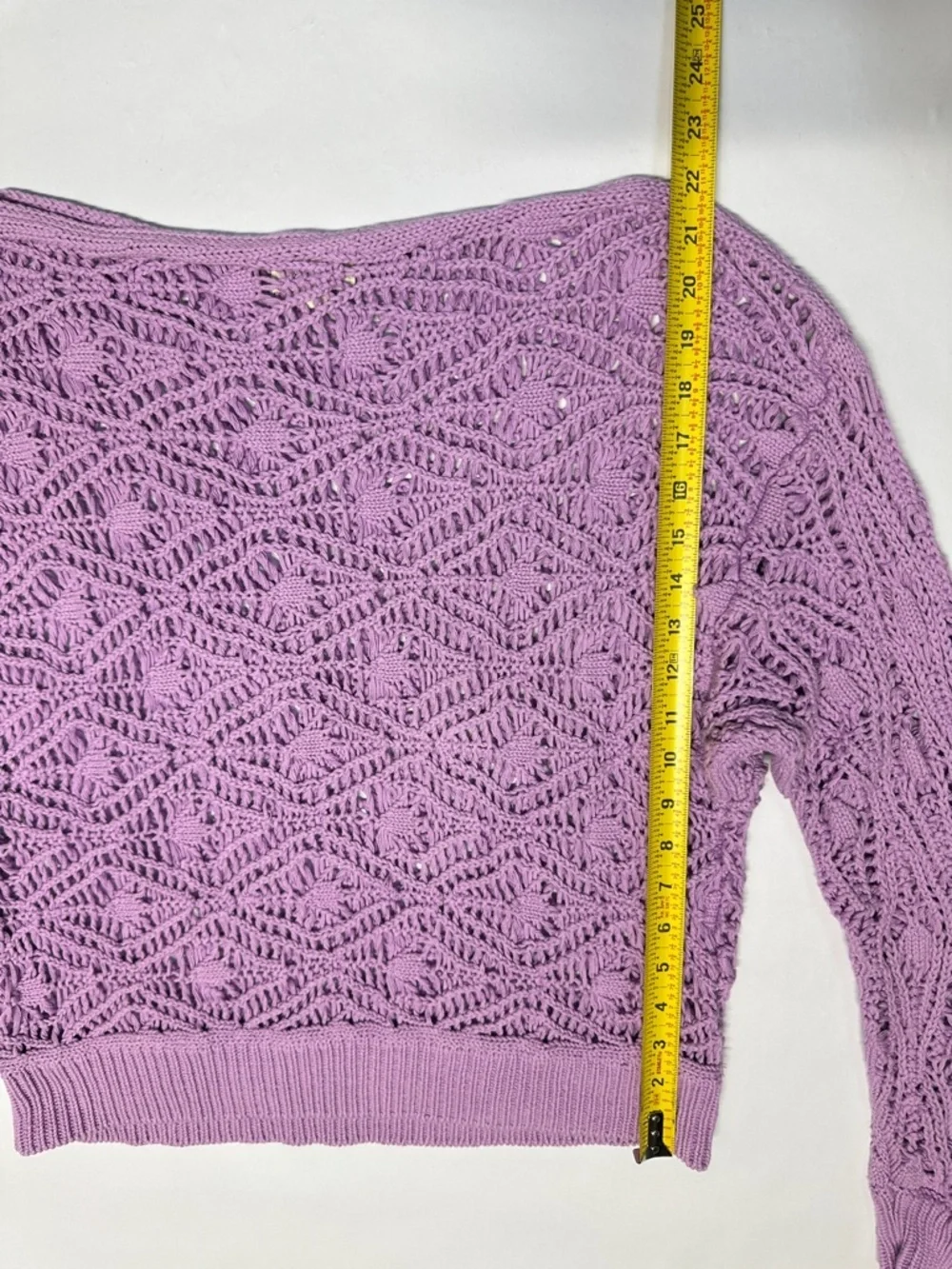 Elan Anthropologie L Crochet Open Knit Sweater Purple Asymmetrical Boho Grunge